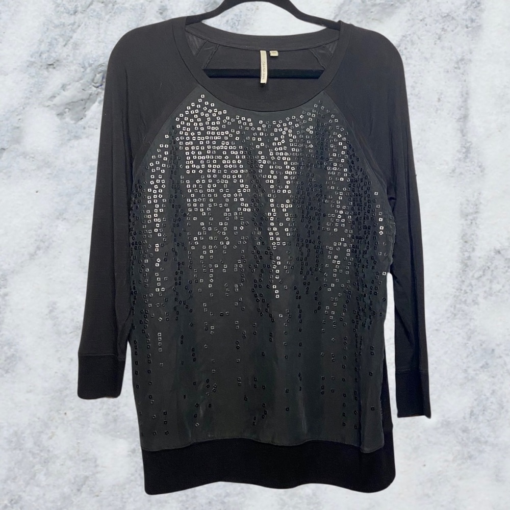 Calvin Klein Jeans Black & Dark Gray Sequin Long 3/4 Length Sleeve Shirt -Size L